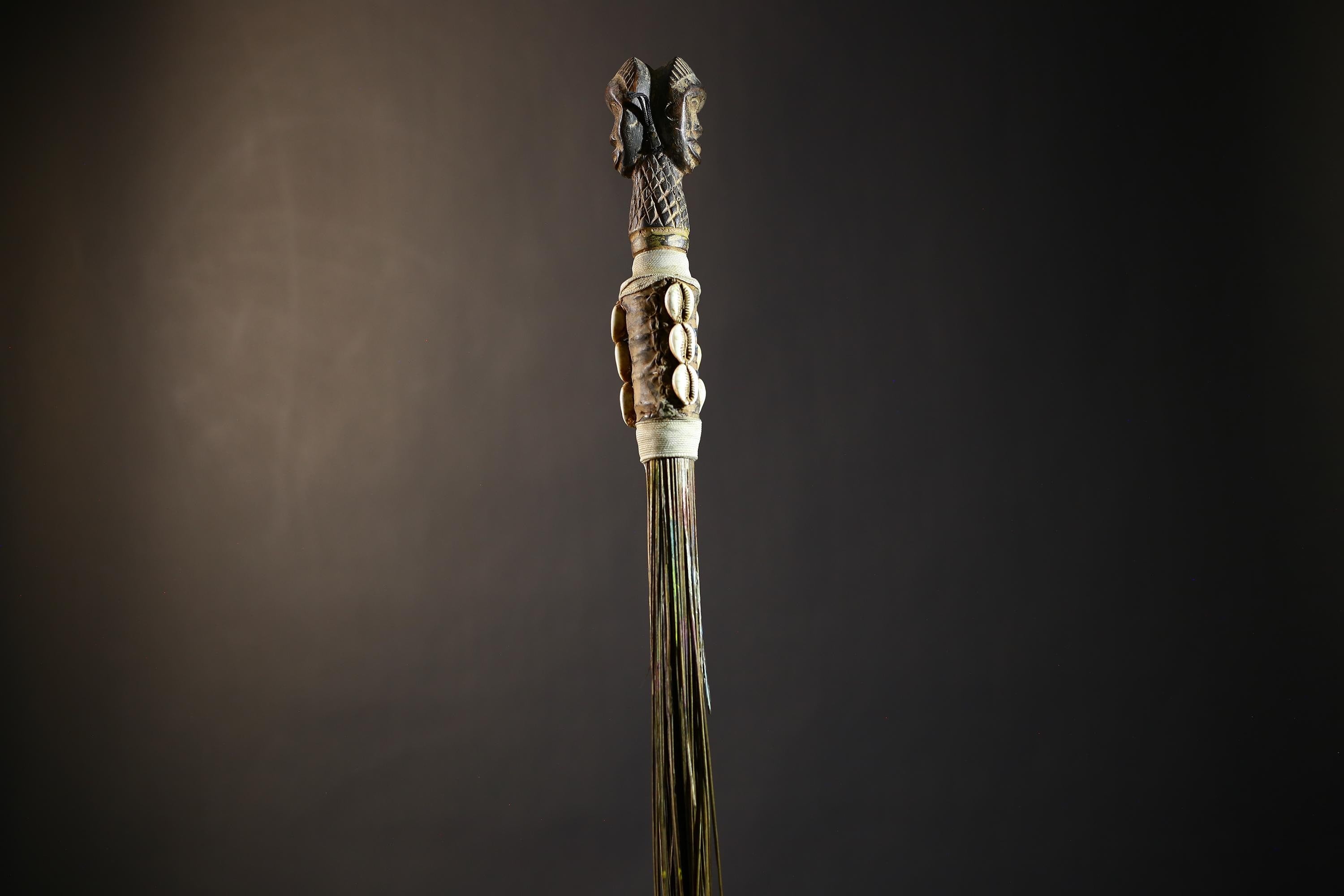 African Artisan Crafted Decorative Fly Whisk | Unique Home Décor Accent | Handwoven Straw Design | Cultural Art Display Piece-G4776