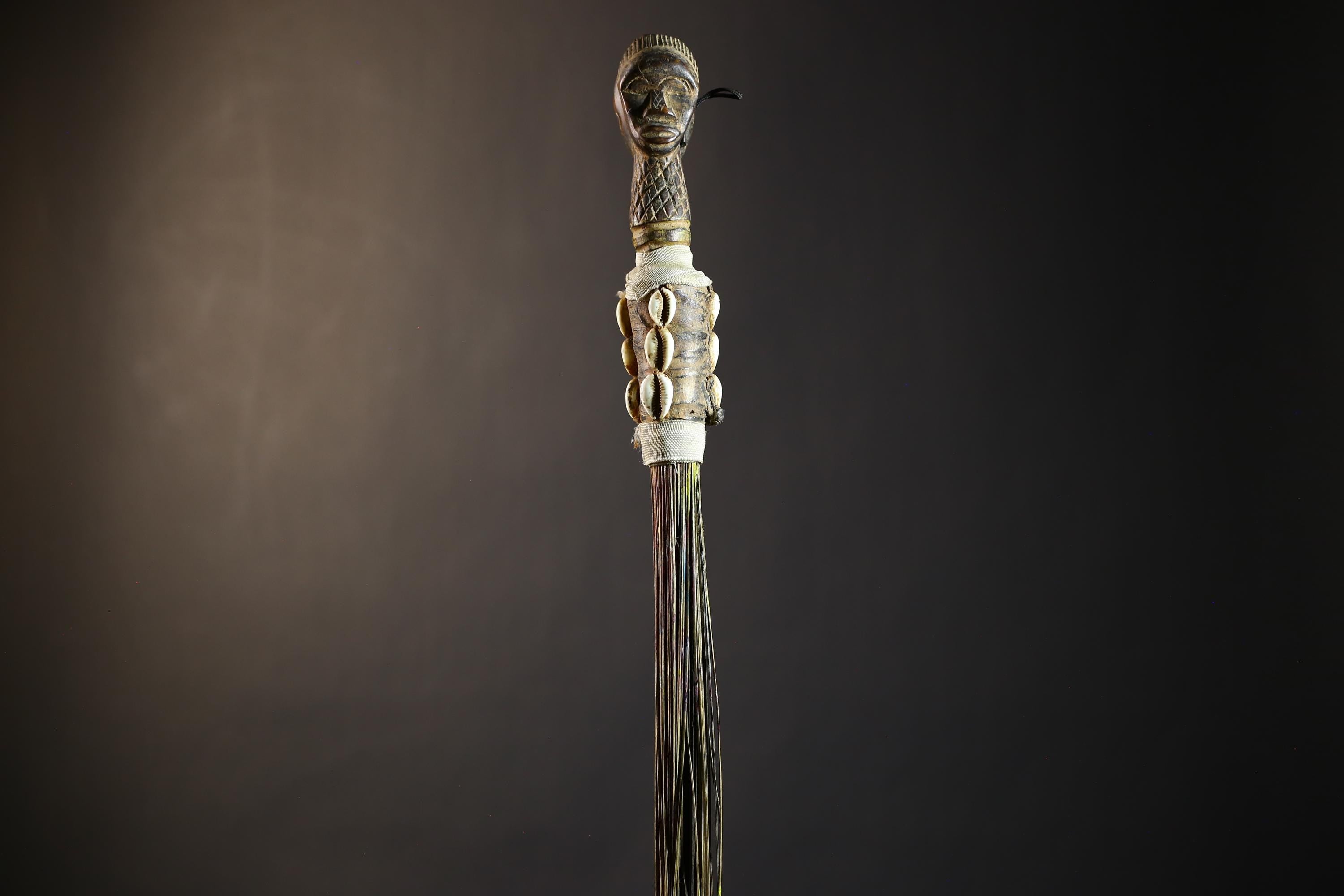 African Artisan Crafted Decorative Fly Whisk | Unique Home Décor Accent | Handwoven Straw Design | Cultural Art Display Piece-G4776