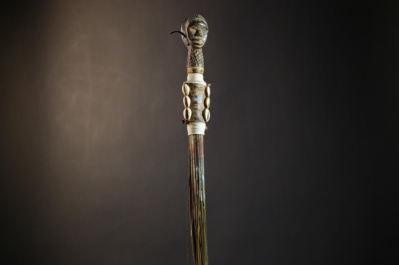 African Artisan Crafted Decorative Fly Whisk | Unique Home Décor Accent | Handwoven Straw Design | Cultural Art Display Piece-G4776