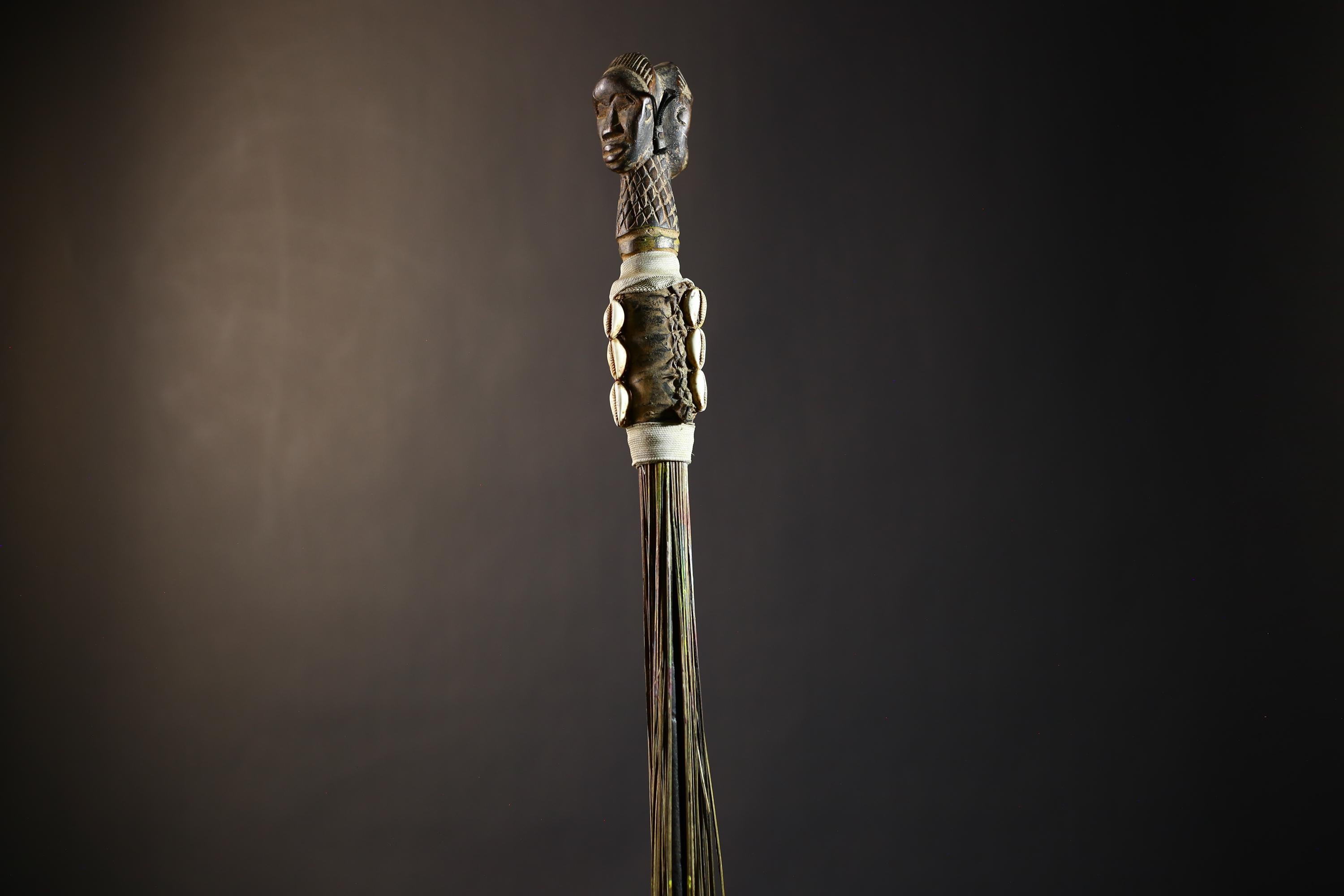 African Artisan Crafted Decorative Fly Whisk | Unique Home Décor Accent | Handwoven Straw Design | Cultural Art Display Piece-G4776