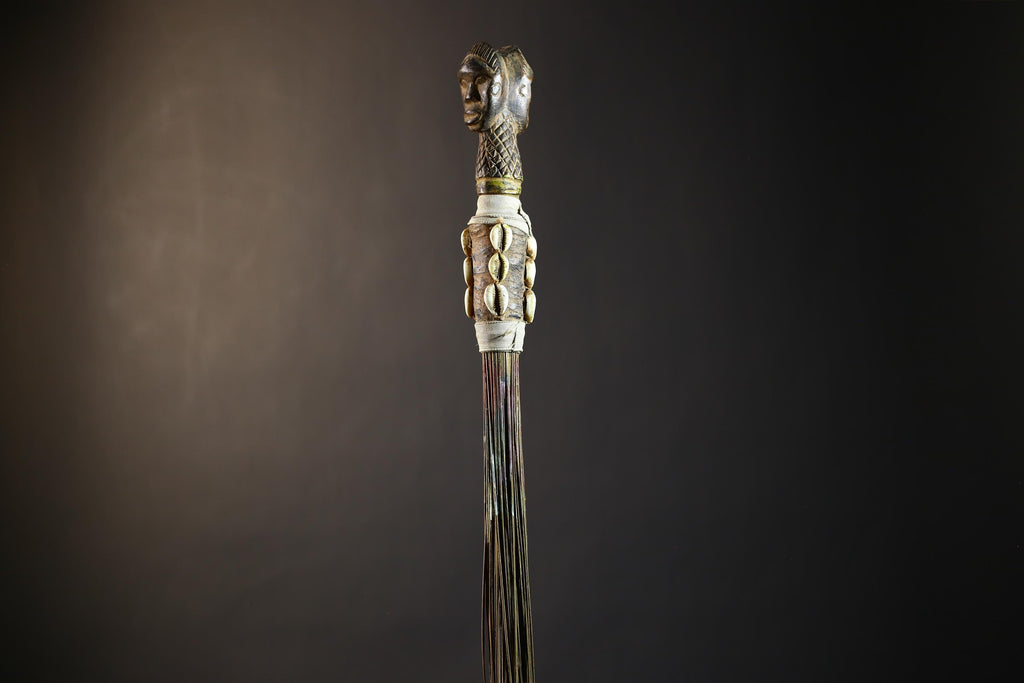 African Artisan Crafted Decorative Fly Whisk | Unique Home Décor Accent | Handwoven Straw Design | Cultural Art Display Piece-G4776