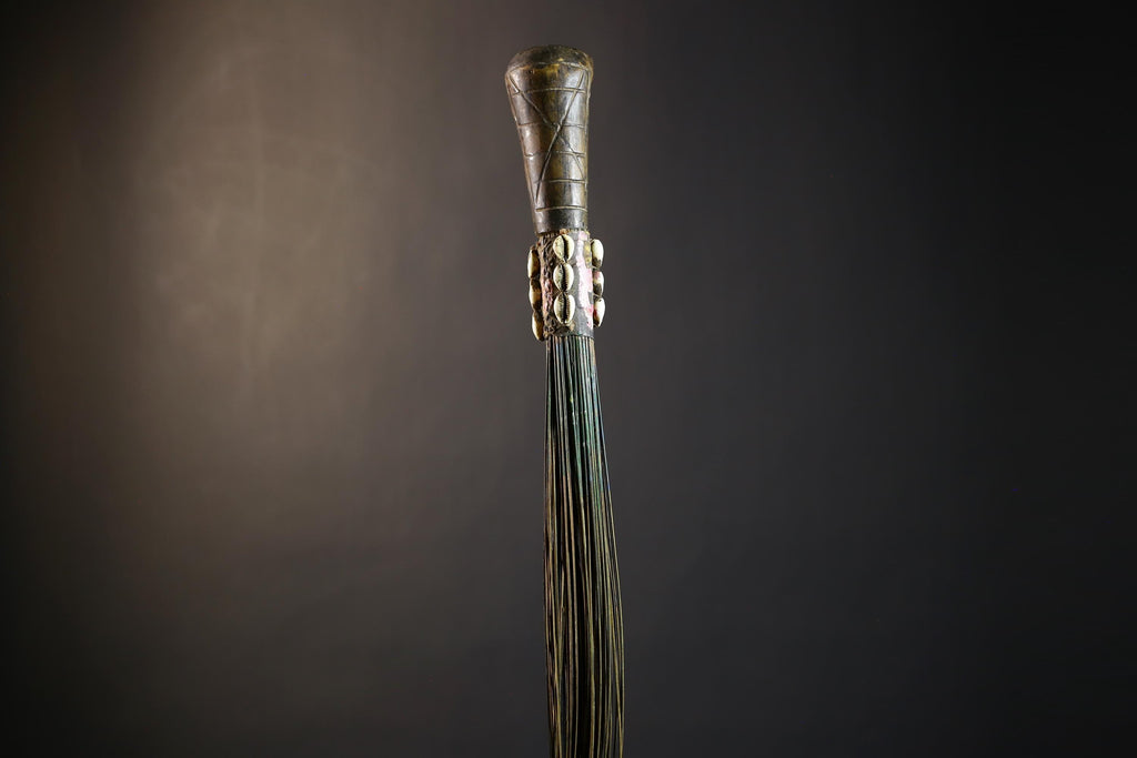 African Artisan Crafted Decorative Fly Whisk | Unique Home Décor Accent | Handwoven Straw Design | Cultural Art Display Piece-G4775