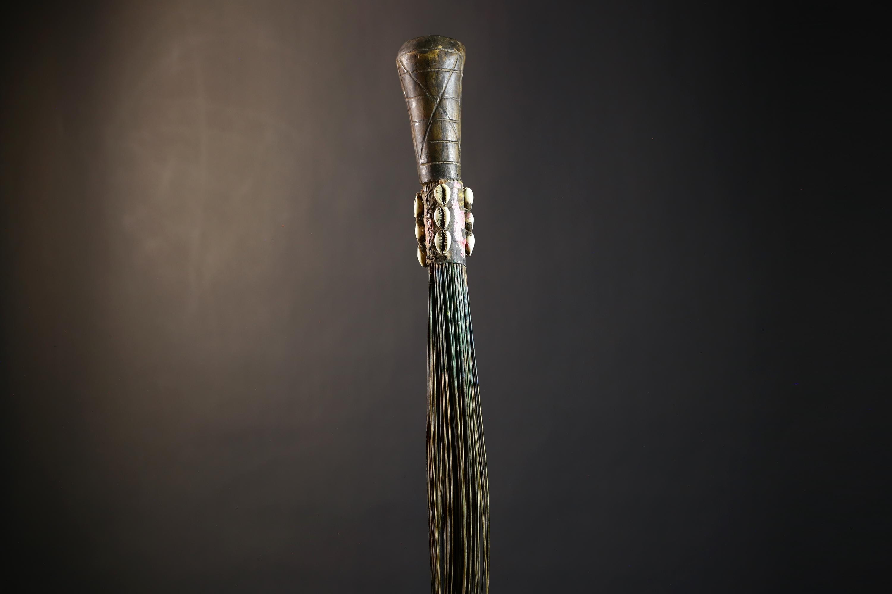 African Artisan Crafted Decorative Fly Whisk | Unique Home Décor Accent | Handwoven Straw Design | Cultural Art Display Piece-G4775