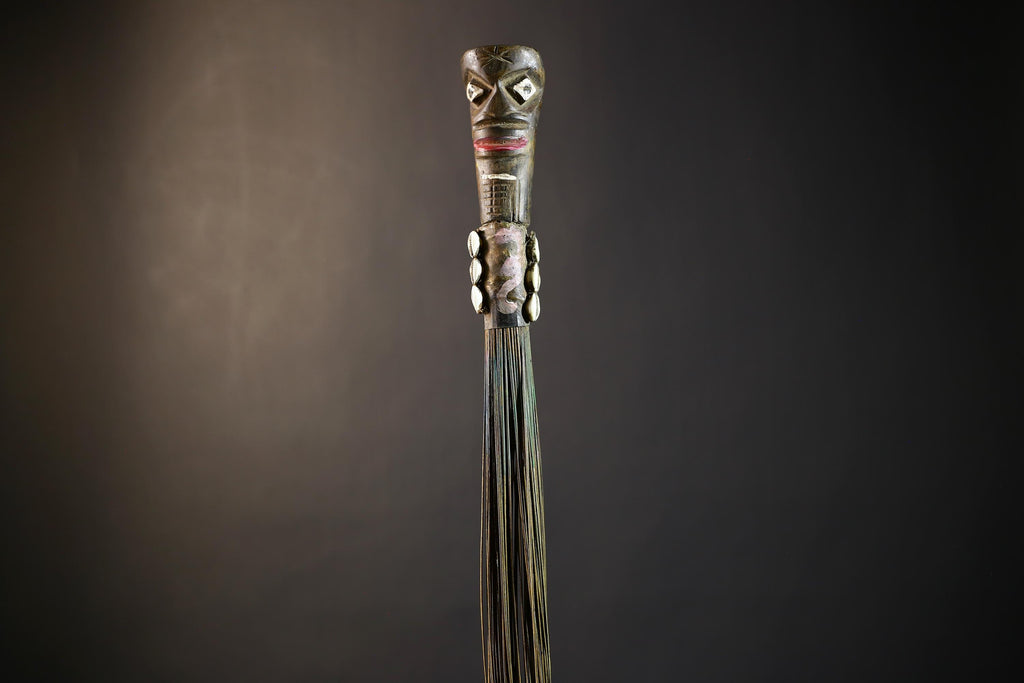 African Artisan Crafted Decorative Fly Whisk | Unique Home Décor Accent | Handwoven Straw Design | Cultural Art Display Piece-G4775