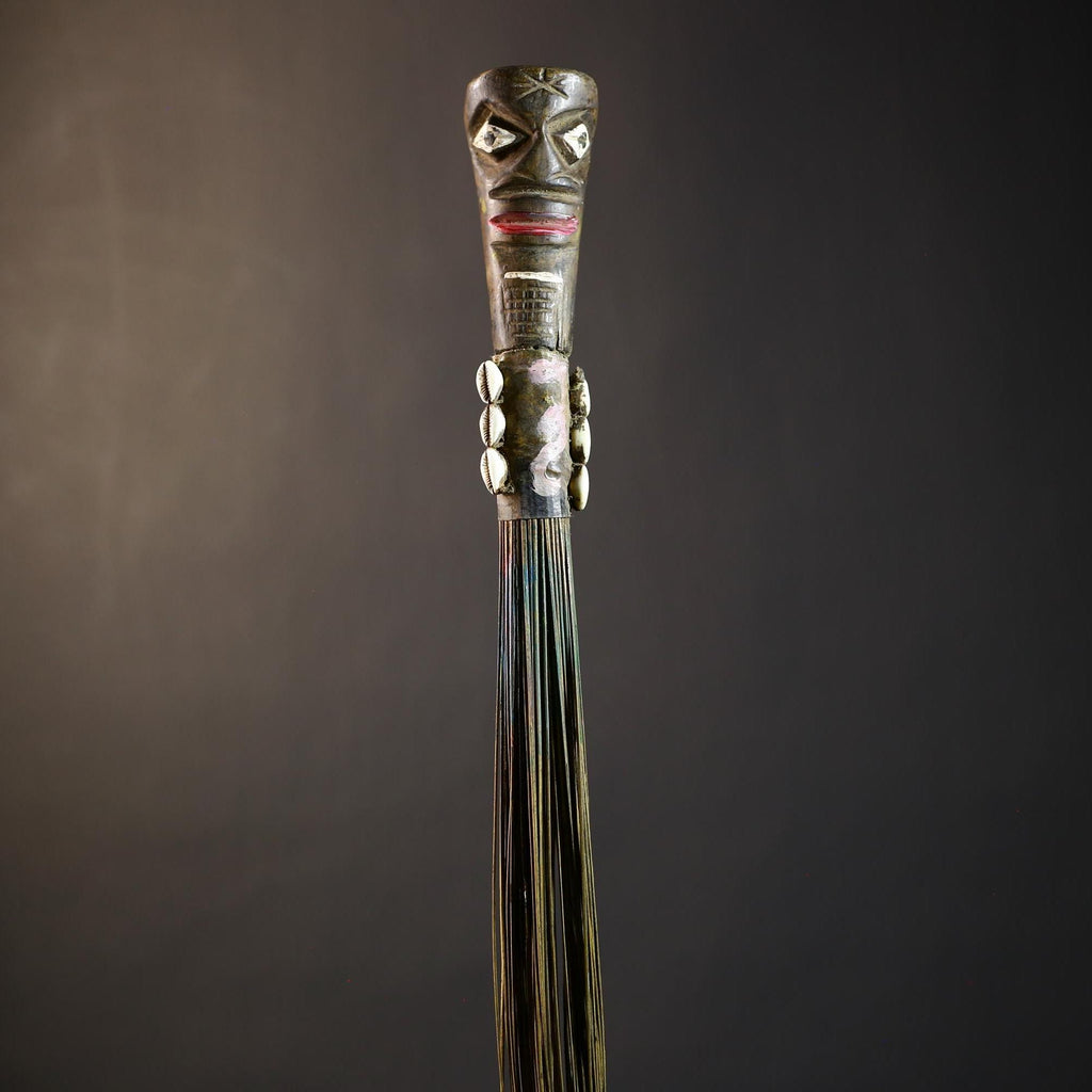 African Artisan Crafted Decorative Fly Whisk | Unique Home Décor Accent | Handwoven Straw Design | Cultural Art Display Piece-G4775