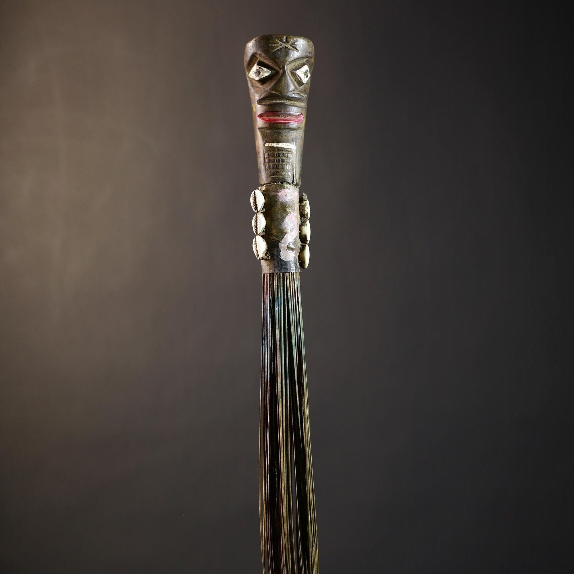 African Artisan Crafted Decorative Fly Whisk | Unique Home Décor Accent | Handwoven Straw Design | Cultural Art Display Piece-G4775