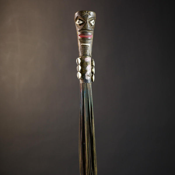 African Artisan Crafted Decorative Fly Whisk | Unique Home Décor Accent | Handwoven Straw Design | Cultural Art Display Piece-G4775