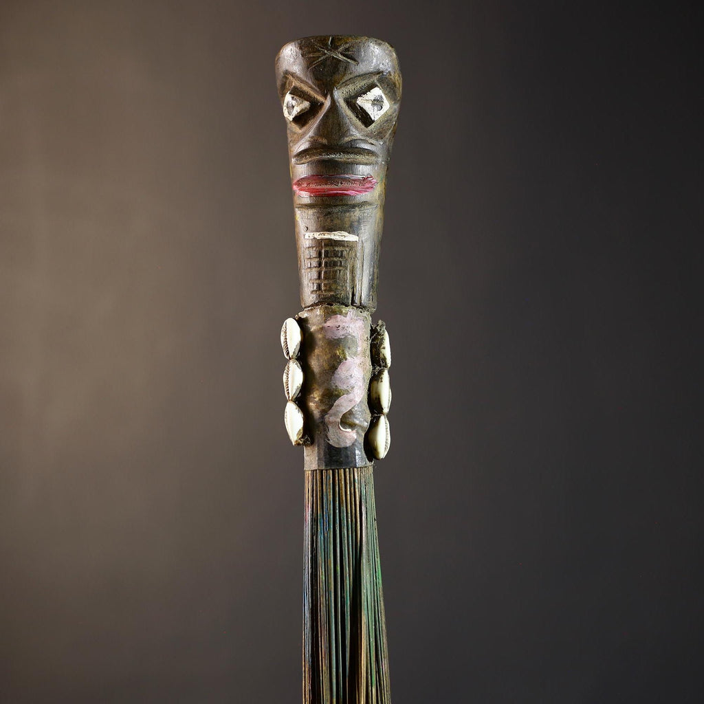 African Artisan Crafted Decorative Fly Whisk | Unique Home Décor Accent | Handwoven Straw Design | Cultural Art Display Piece-G4775