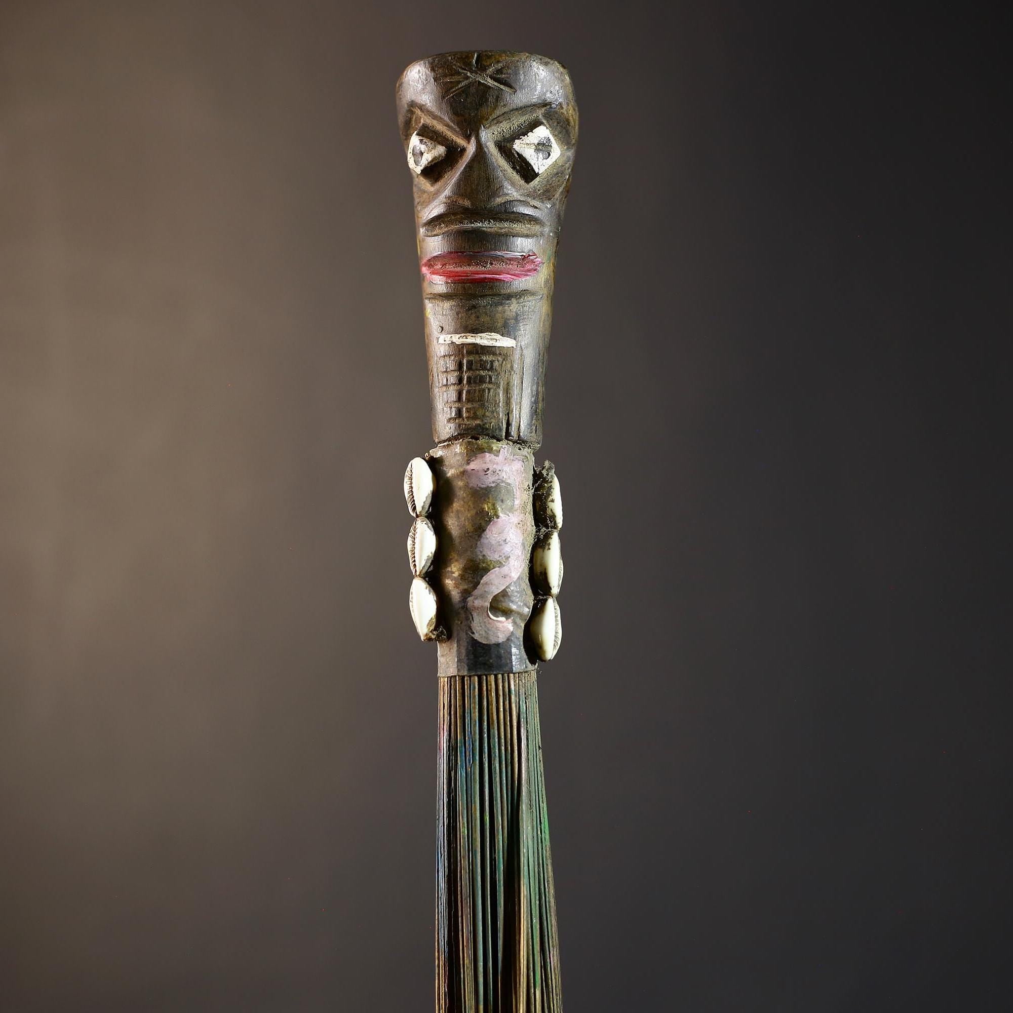 African Artisan Crafted Decorative Fly Whisk | Unique Home Décor Accent | Handwoven Straw Design | Cultural Art Display Piece-G4775