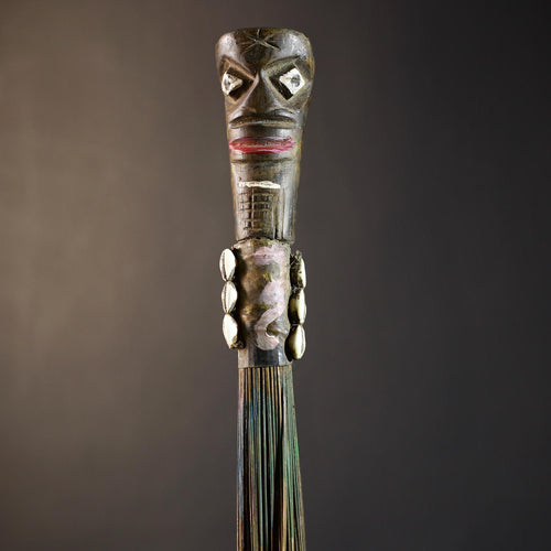 African Artisan Crafted Decorative Fly Whisk | Unique Home Décor Accent | Handwoven Straw Design | Cultural Art Display Piece-G4775