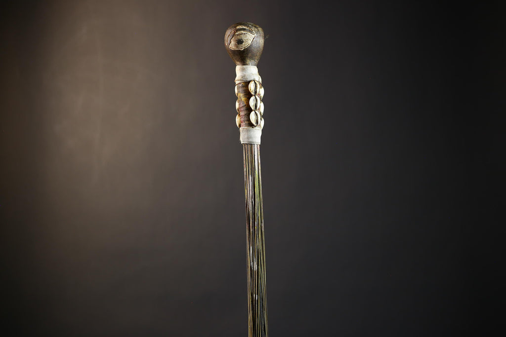 African Crafted Fly Whisk with Intricate Designs | Unique Home and Garden Decor | Handwoven Straw Accent | Cultural Art Piece-G4774
