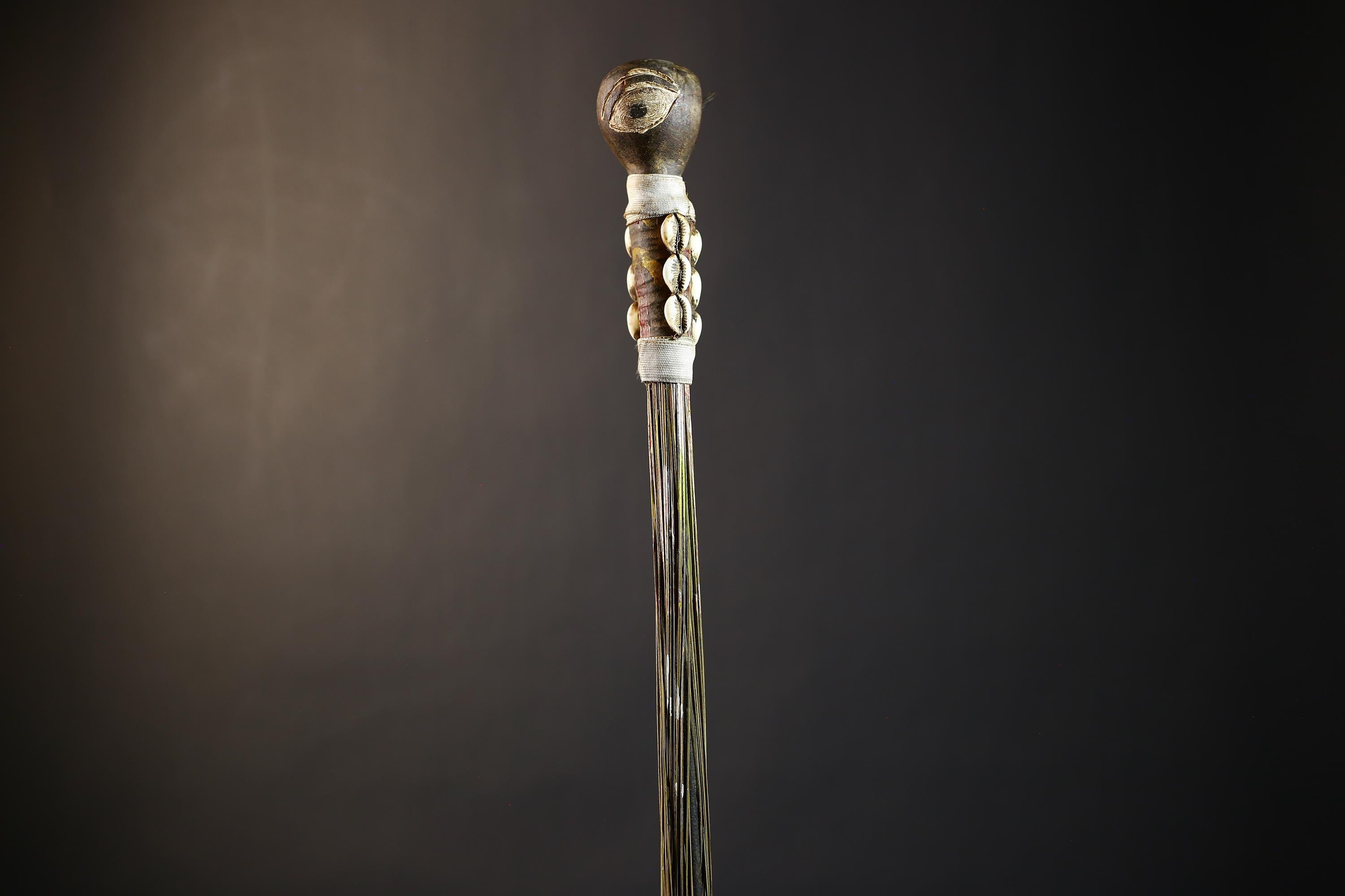 African Crafted Fly Whisk with Intricate Designs | Unique Home and Garden Decor | Handwoven Straw Accent | Cultural Art Piece-G4774