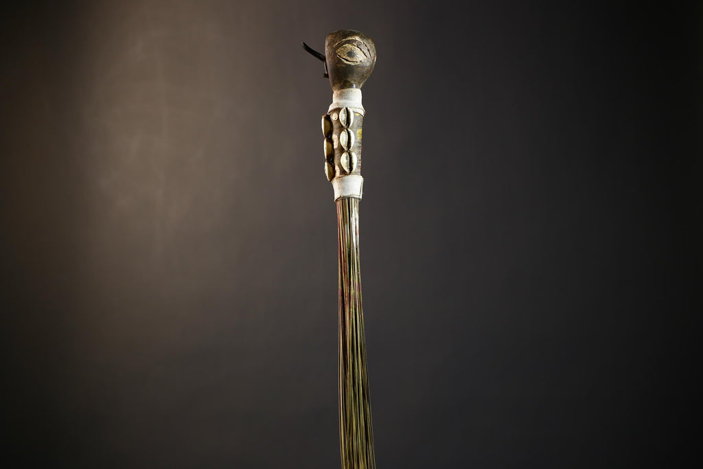 African Crafted Fly Whisk with Intricate Designs | Unique Home and Garden Decor | Handwoven Straw Accent | Cultural Art Piece-G4774
