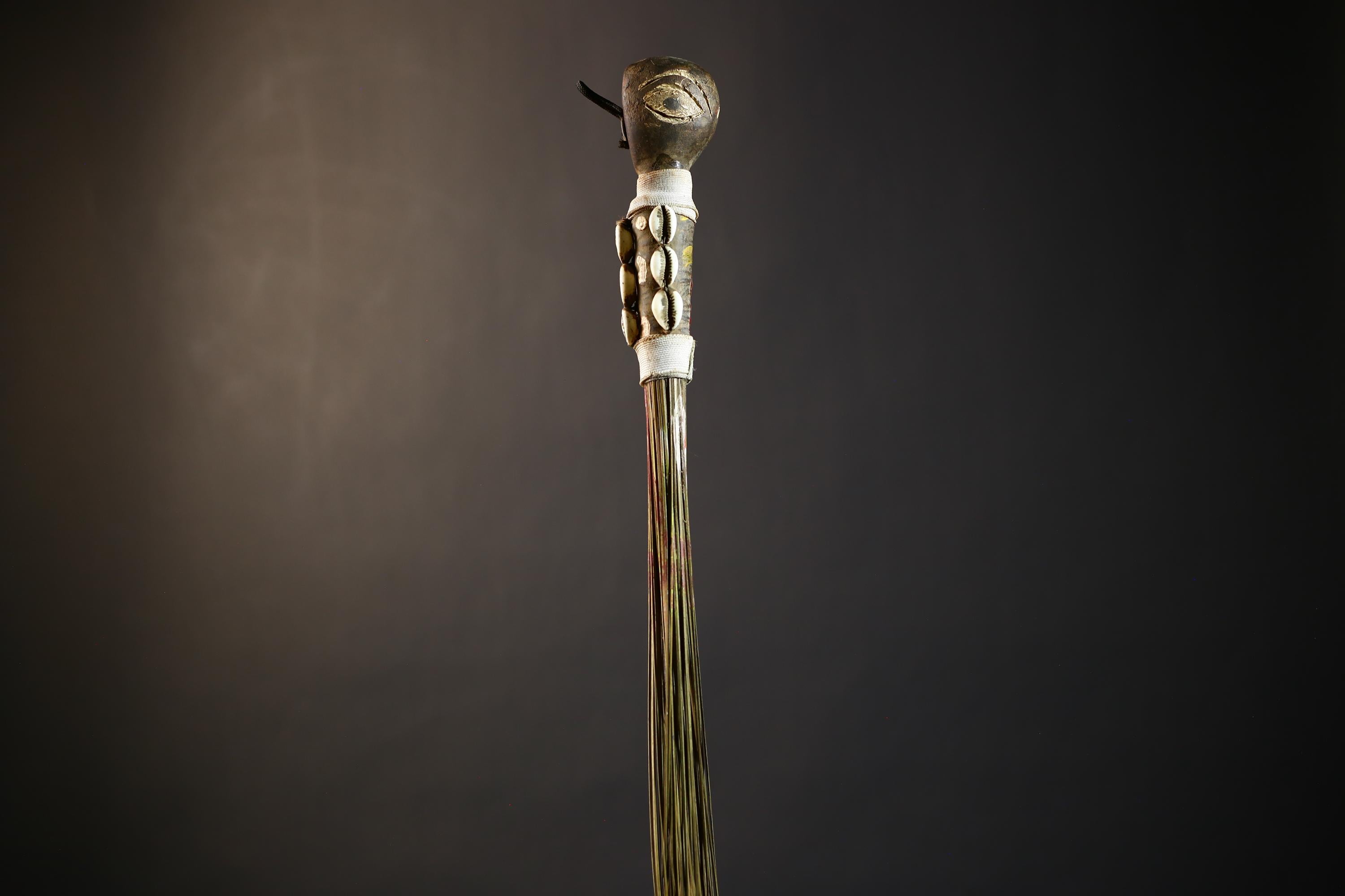 African Crafted Fly Whisk with Intricate Designs | Unique Home and Garden Decor | Handwoven Straw Accent | Cultural Art Piece-G4774