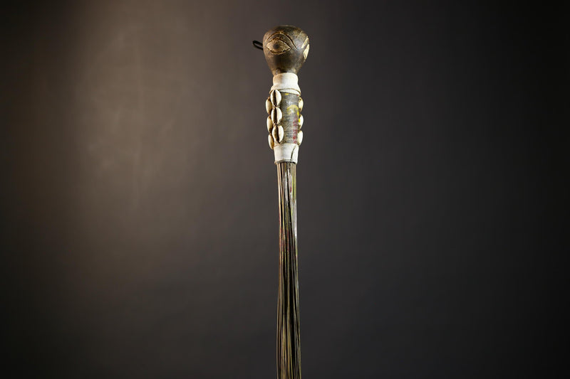 African Crafted Fly Whisk with Intricate Designs | Unique Home and Garden Decor | Handwoven Straw Accent | Cultural Art Piece-G4774