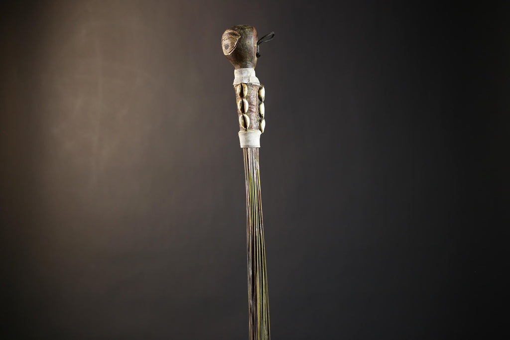 African Crafted Fly Whisk with Intricate Designs | Unique Home and Garden Decor | Handwoven Straw Accent | Cultural Art Piece-G4774