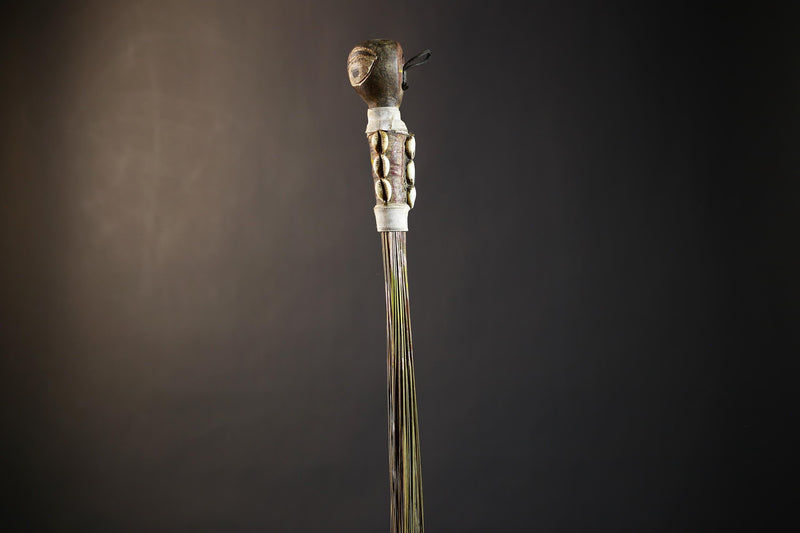 African Crafted Fly Whisk with Intricate Designs | Unique Home and Garden Decor | Handwoven Straw Accent | Cultural Art Piece-G4774