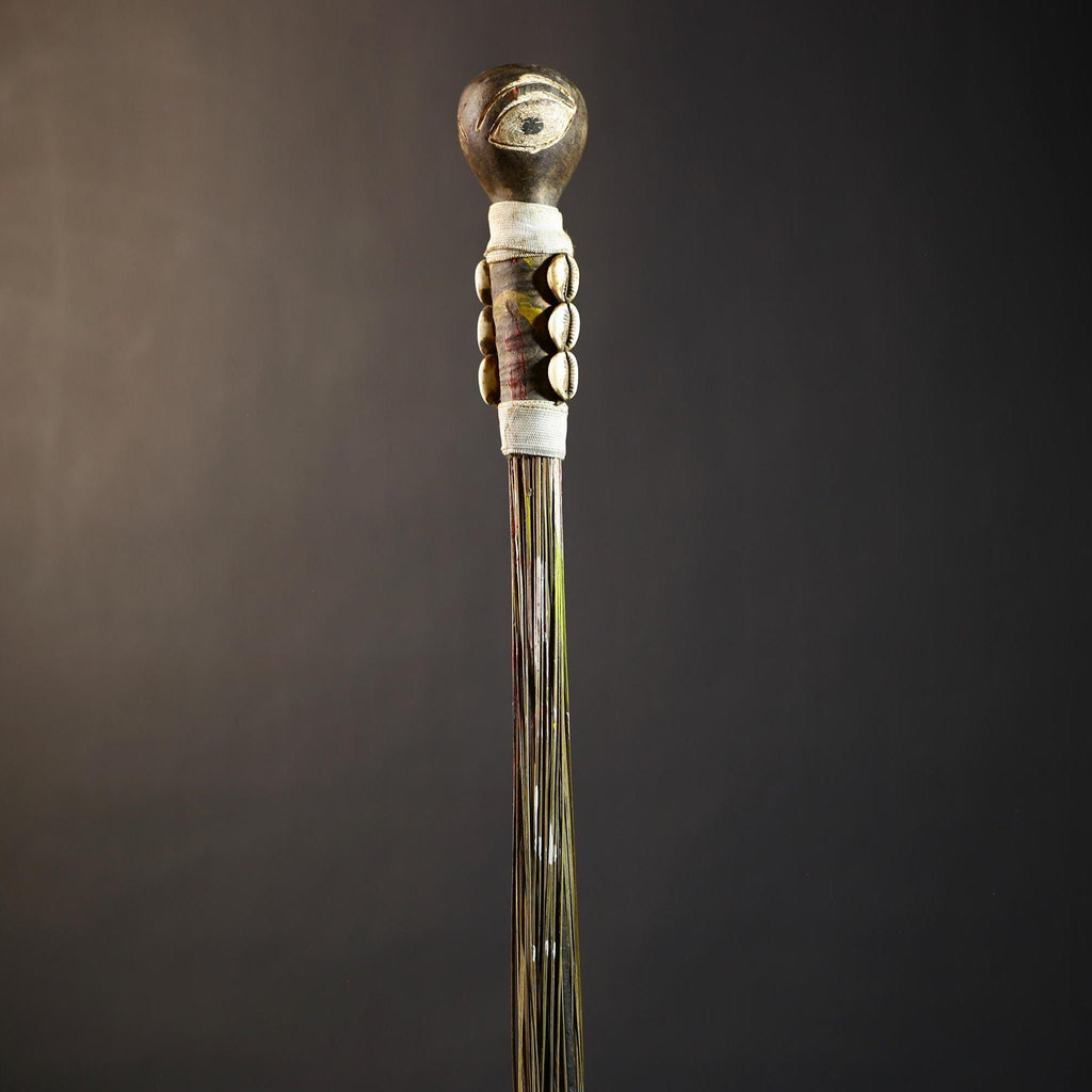 African Crafted Fly Whisk with Intricate Designs | Unique Home and Garden Decor | Handwoven Straw Accent | Cultural Art Piece-G4774