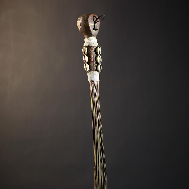 African Crafted Fly Whisk with Intricate Designs | Unique Home and Garden Decor | Handwoven Straw Accent | Cultural Art Piece-G4774