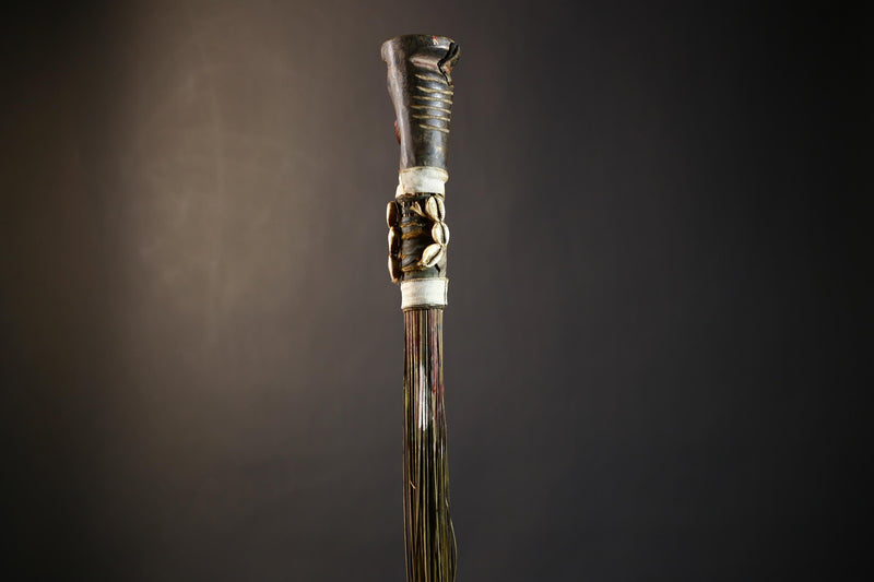African Artisan Crafted Decorative Fly Whisk | Unique Home Décor Accent | Handwoven Straw Design | Cultural Art Display Piece-G4773