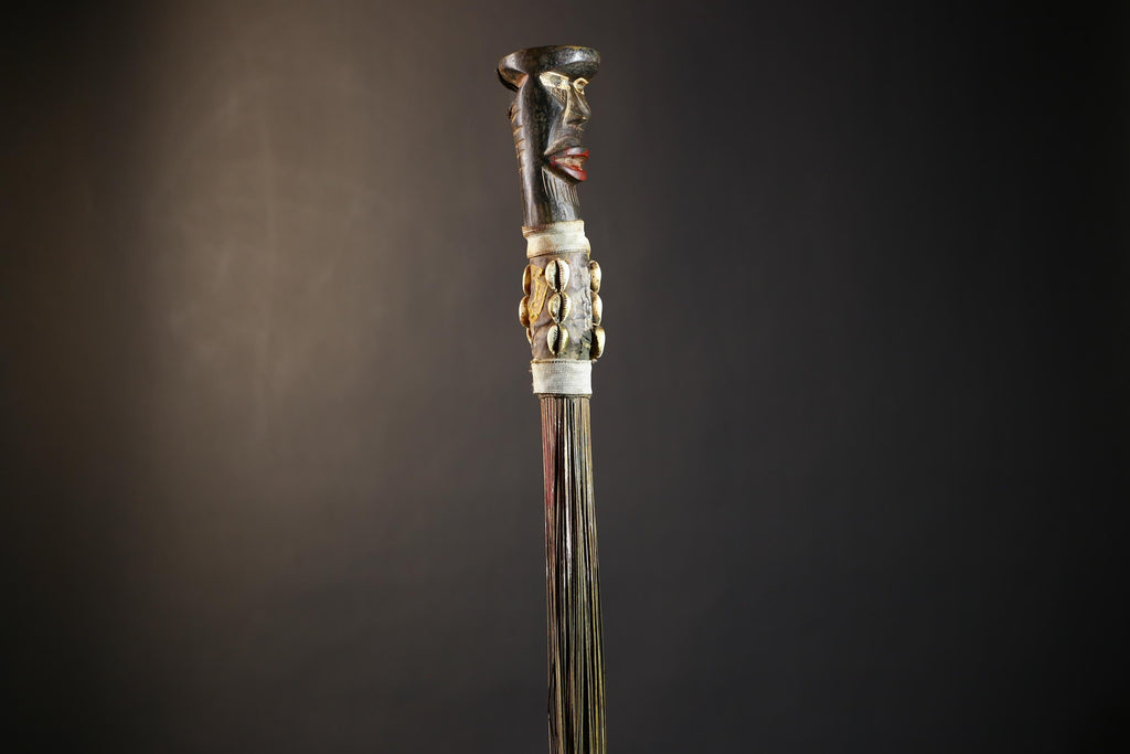 African Artisan Crafted Decorative Fly Whisk | Unique Home Décor Accent | Handwoven Straw Design | Cultural Art Display Piece-G4773