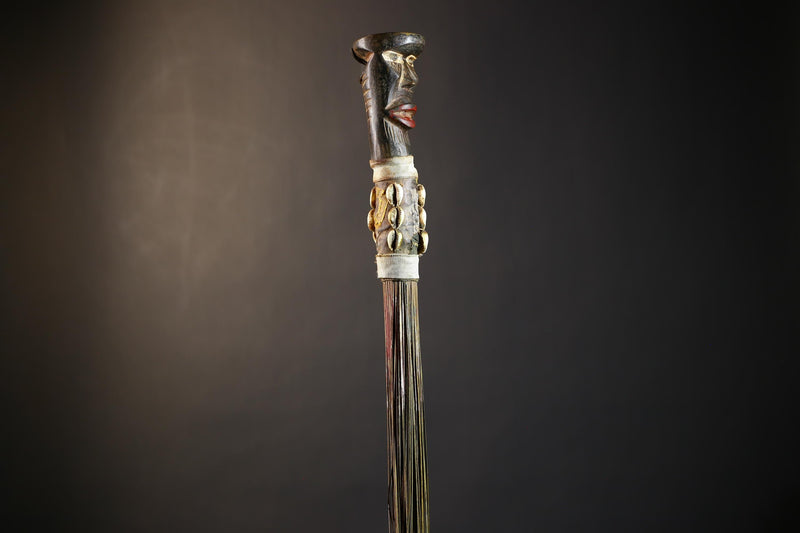 African Artisan Crafted Decorative Fly Whisk | Unique Home Décor Accent | Handwoven Straw Design | Cultural Art Display Piece-G4773