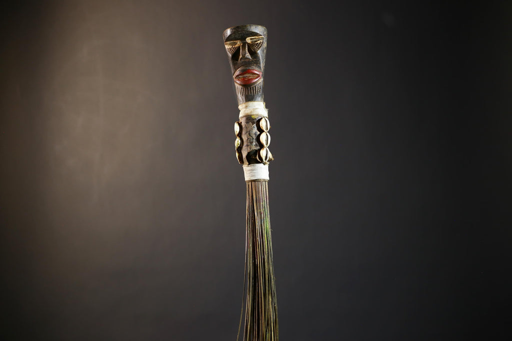 African Artisan Crafted Decorative Fly Whisk | Unique Home Décor Accent | Handwoven Straw Design | Cultural Art Display Piece-G4773