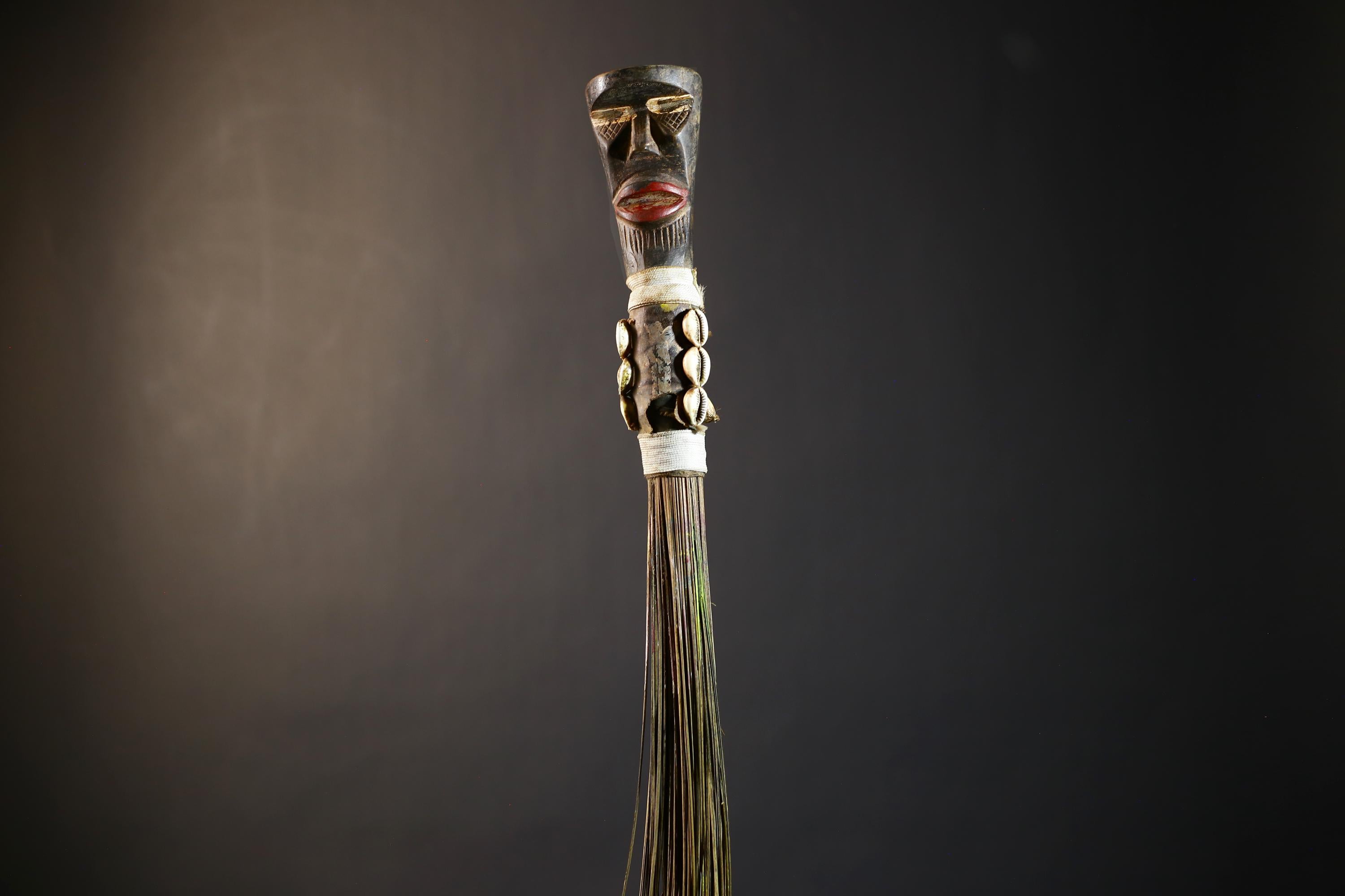 African Artisan Crafted Decorative Fly Whisk | Unique Home Décor Accent | Handwoven Straw Design | Cultural Art Display Piece-G4773