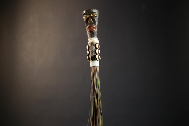 African Artisan Crafted Decorative Fly Whisk | Unique Home Décor Accent | Handwoven Straw Design | Cultural Art Display Piece-G4773