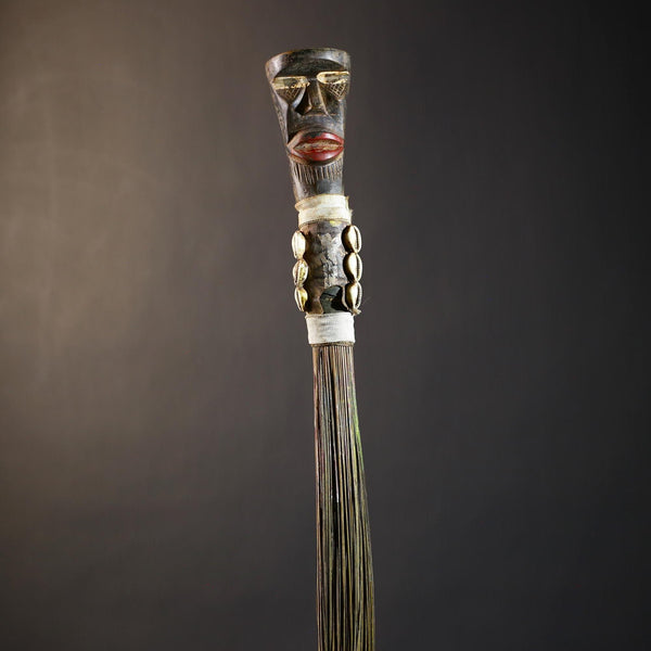 African Artisan Crafted Decorative Fly Whisk | Unique Home Décor Accent | Handwoven Straw Design | Cultural Art Display Piece-G4773