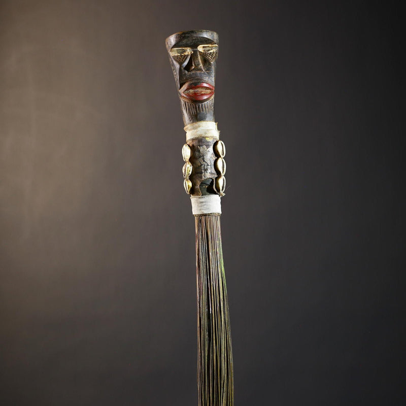 African Artisan Crafted Decorative Fly Whisk | Unique Home Décor Accent | Handwoven Straw Design | Cultural Art Display Piece-G4773