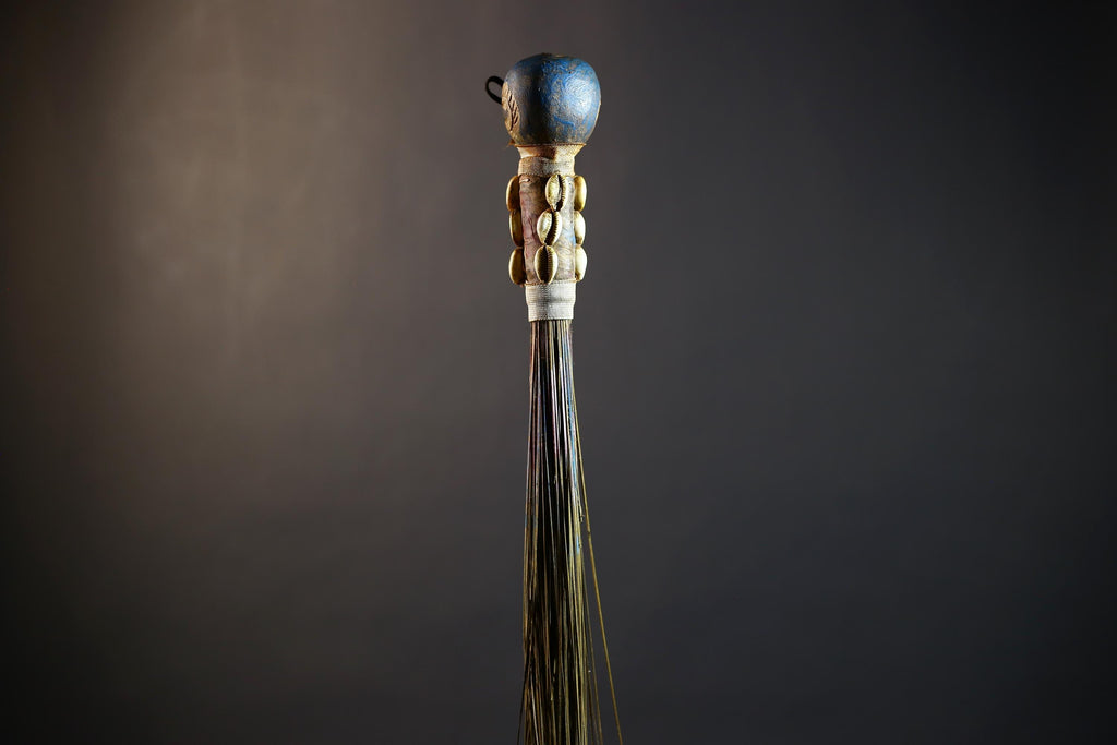 African Artisan Crafted Decorative Fly Whisk | Unique Home Décor Accent | Handwoven Straw Design | Cultural Art Display Piece-G4771
