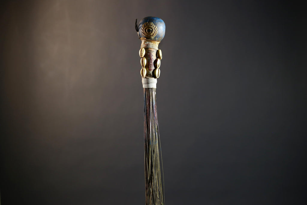 African Artisan Crafted Decorative Fly Whisk | Unique Home Décor Accent | Handwoven Straw Design | Cultural Art Display Piece-G4771