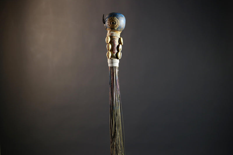 African Artisan Crafted Decorative Fly Whisk | Unique Home Décor Accent | Handwoven Straw Design | Cultural Art Display Piece-G4771