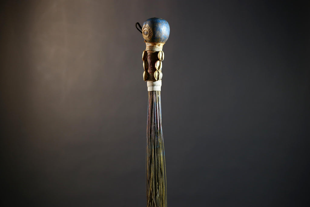 African Artisan Crafted Decorative Fly Whisk | Unique Home Décor Accent | Handwoven Straw Design | Cultural Art Display Piece-G4771