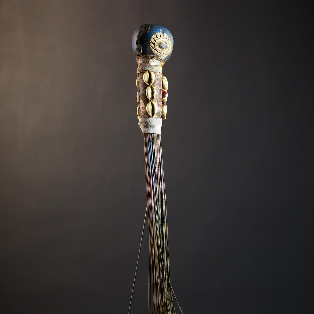 African Artisan Crafted Decorative Fly Whisk | Unique Home Décor Accent | Handwoven Straw Design | Cultural Art Display Piece-G4771