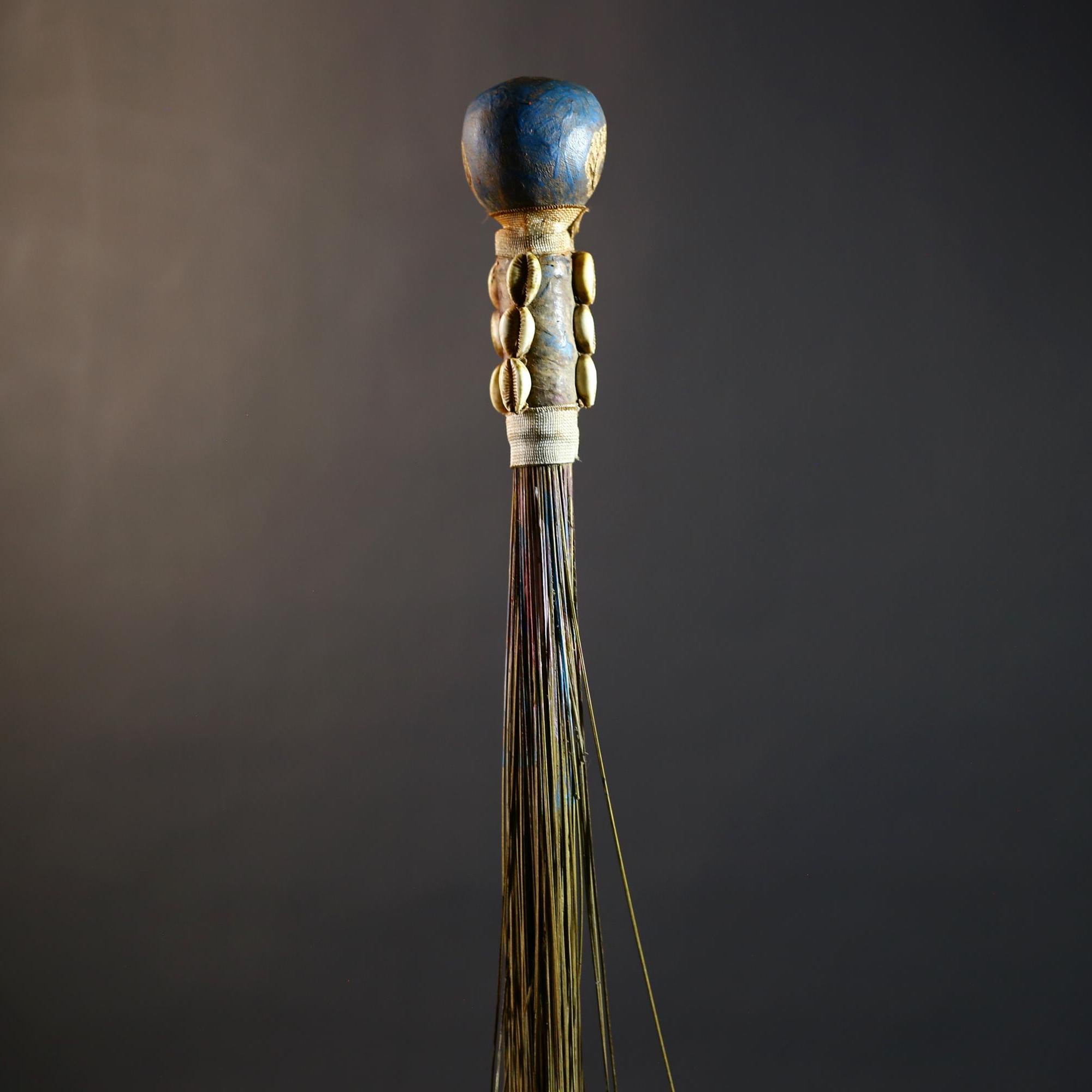 African Artisan Crafted Decorative Fly Whisk | Unique Home Décor Accent | Handwoven Straw Design | Cultural Art Display Piece-G4771