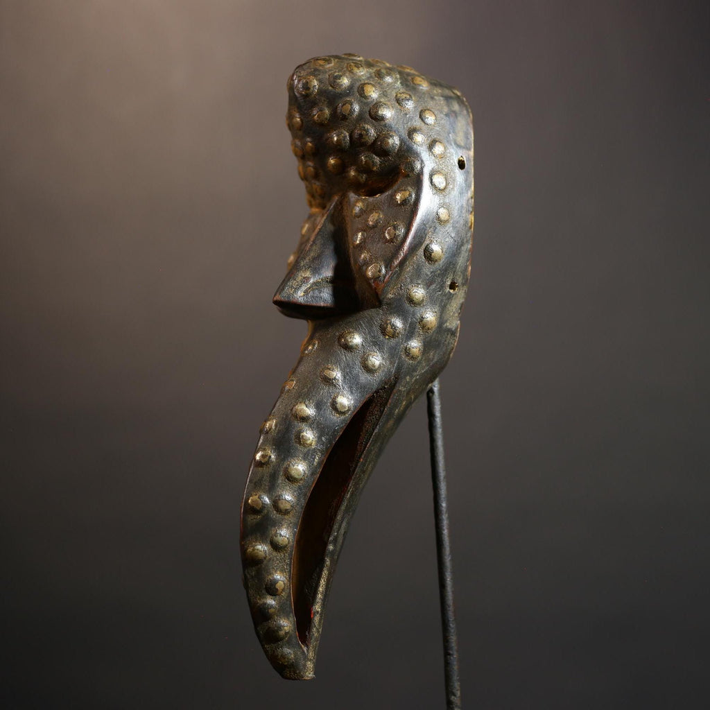 African Tribal Bird Mask Hand-Carved Wood Authentic Traditional Decor-G4914