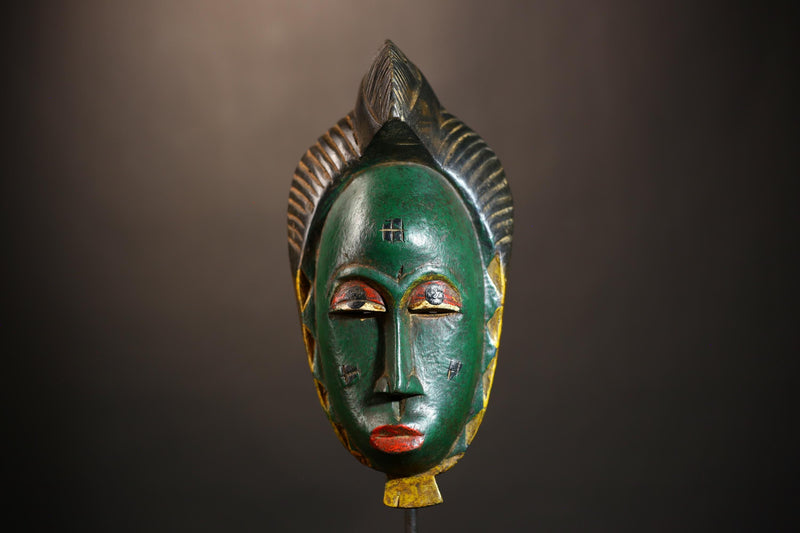 Guro Baule Hand-Carved Green African Mask | Unique Tribal Wall Hanging | Wooden Masque Art-G4920