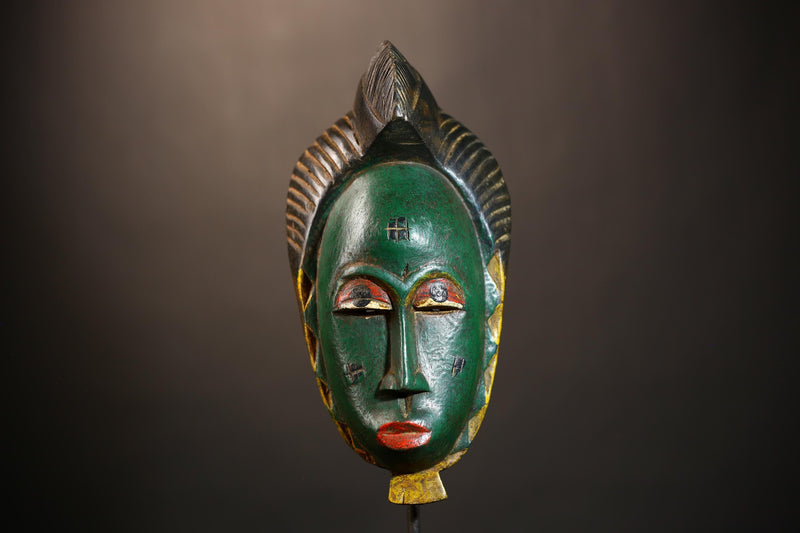 Guro Baule Hand-Carved Green African Mask | Unique Tribal Wall Hanging | Wooden Masque Art-G4920