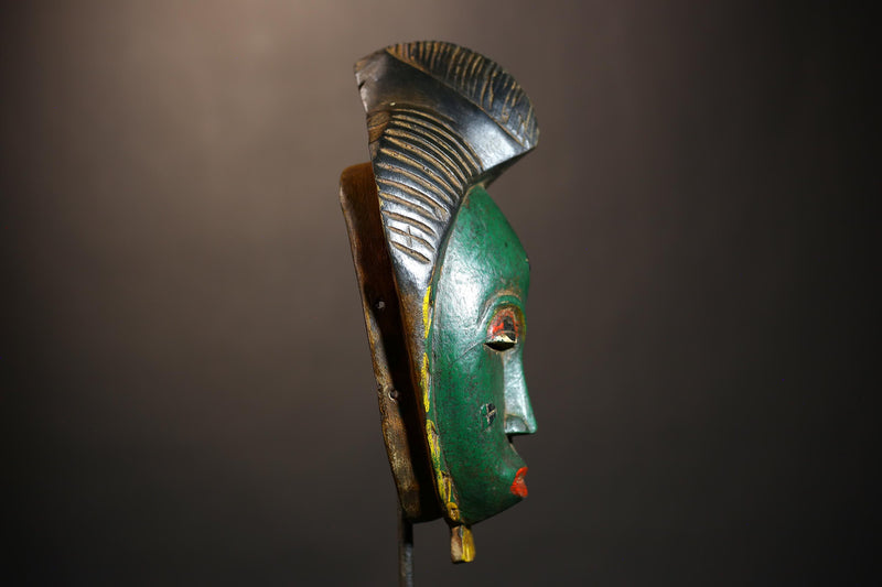 Guro Baule Hand-Carved Green African Mask | Unique Tribal Wall Hanging | Wooden Masque Art-G4920