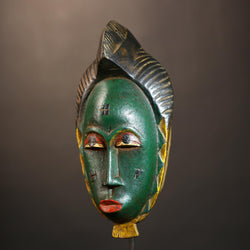 Guro Baule Hand-Carved Green African Mask | Unique Tribal Wall Hanging | Wooden Masque Art-G4920