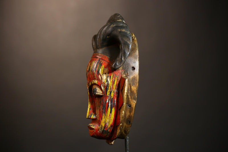 Hand-Carved Baule African Tribal Mask Wall Decor | Unique Wooden Masque for Home | Artful Baule Mask Display | Authentic Tribal -G4919