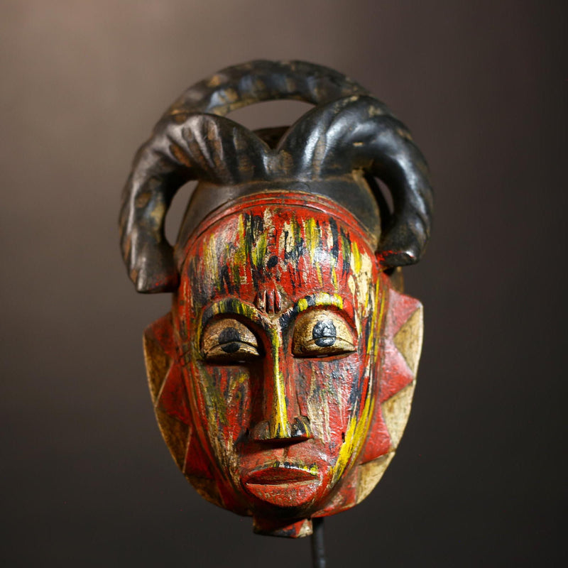 Hand-Carved Baule African Tribal Mask Wall Decor | Unique Wooden Masque for Home | Artful Baule Mask Display | Authentic Tribal -G4919