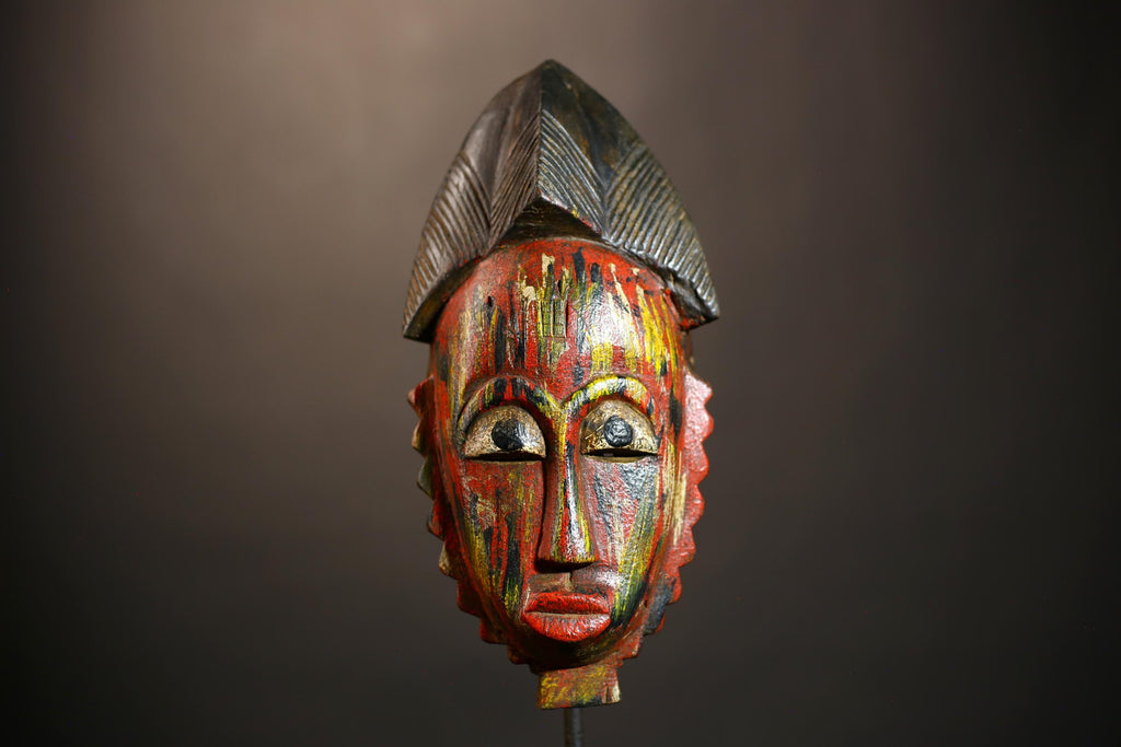 African Guro Mask | Handmade Ethnic Art Face Decor | Rustic Wall Hanging for Unique Home Decor | Authentic Cultural Gift Idea -G4942