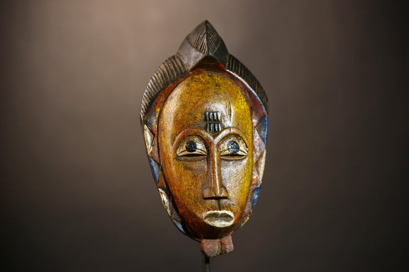 African Handmade Yellow Tribal Wood Mask | Guro Wall Hanging Decor Piece | Unique Ethnic Art | Authentic Cultural Mask for Home Decor -G4955