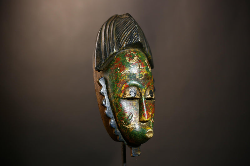 African Hand-Carved Mask | Tribal Wood Guro Baule Unique Art | Wall Decor | Authentic Ethnic Home Accent | Artisan Decorative Mask-G4949