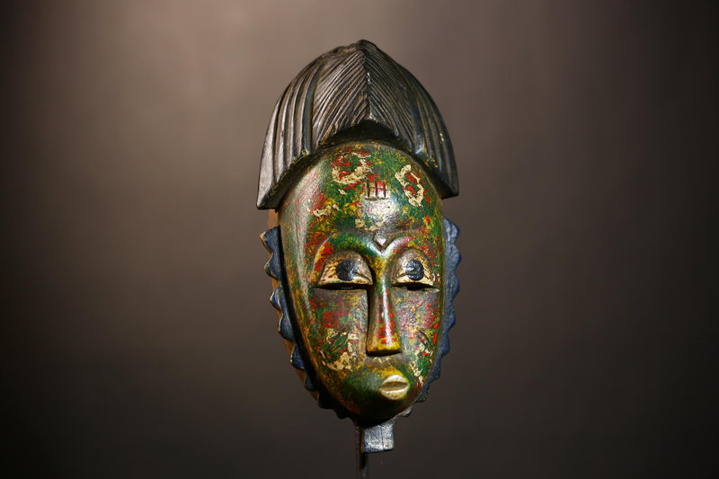 African Hand-Carved Mask | Tribal Wood Guro Baule Unique Art | Wall Decor | Authentic Ethnic Home Accent | Artisan Decorative Mask-G4949