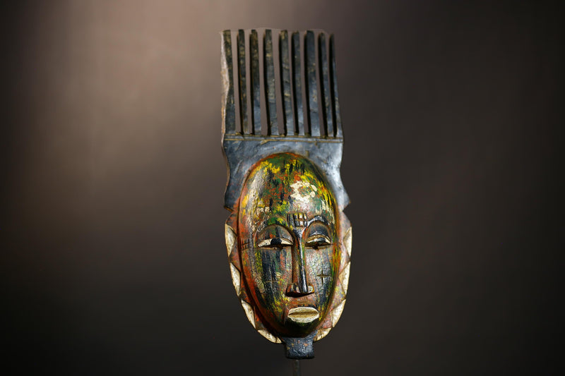 African Hand-Carved Mask | Tribal Wood Guro Baule Unique Art | Decorative Wall Decor | Authentic Ethnic Home Accent | Artisan Craft -G4948