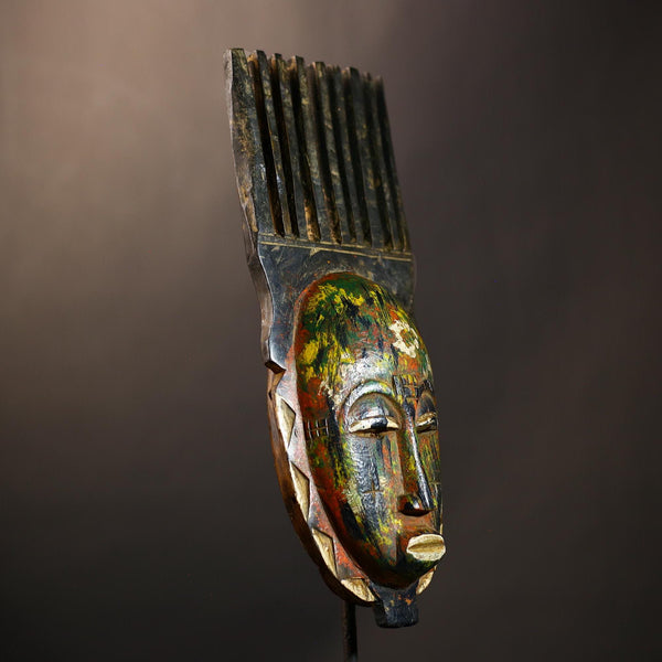 African Hand-Carved Mask | Tribal Wood Guro Baule Unique Art | Decorative Wall Decor | Authentic Ethnic Home Accent | Artisan Craft -G4948